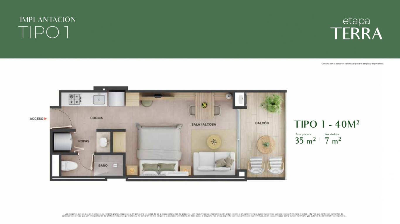 Plano modelo Terra T1 de Playa Escondida